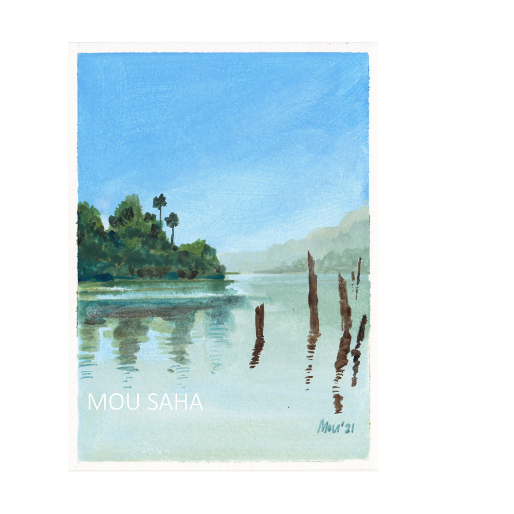 Landscape 12, Gouache on Paper, 4.5×6 inches, ORIGINAL PAINTING by Mou Saha  – Mou Saha