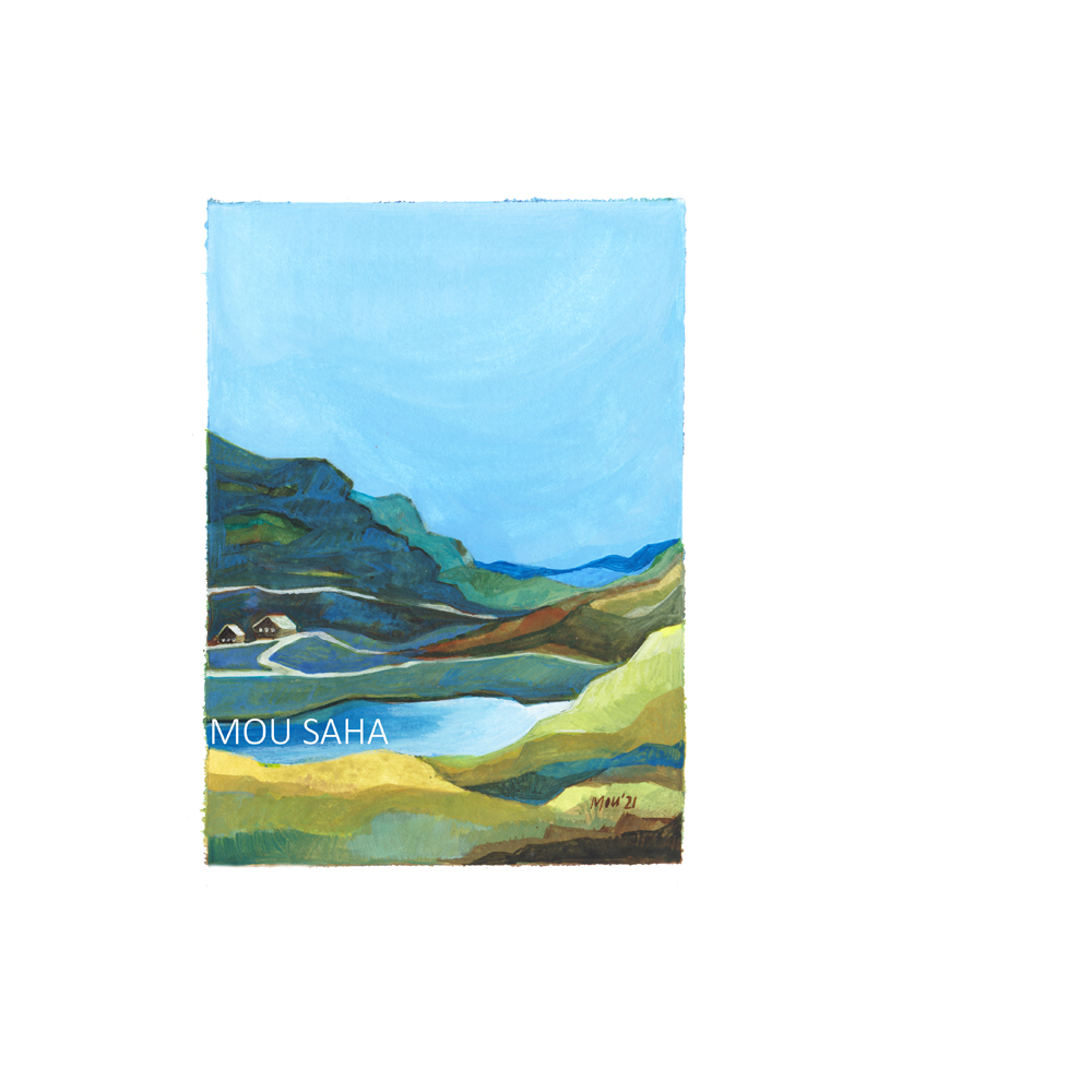 Landscape 12, Gouache on Paper, 4.5×6 inches, ORIGINAL PAINTING by Mou Saha  – Mou Saha
